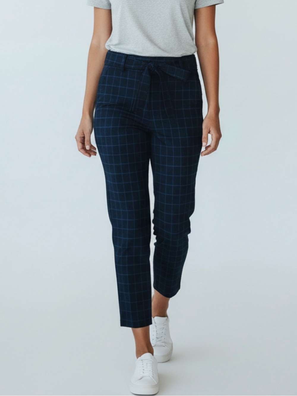 Jules & Leopold Belted Pants Navy Blue Plaid Pull On Slim Ankle Women’s Size XL